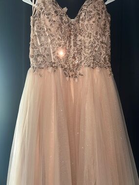 Embellished Formal Tulle Gown in Blush